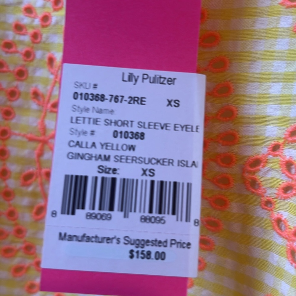 NWT. Lilly Pulitzer Lettie Short Sleeve Calla Yellow Gingham Seersucker Island - Picture 4 of 8